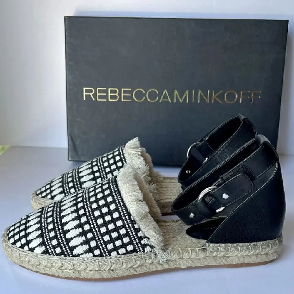 Rebecca Minkoff Vicky Embroidered Ankle Strap Espadrille Flats Shoes